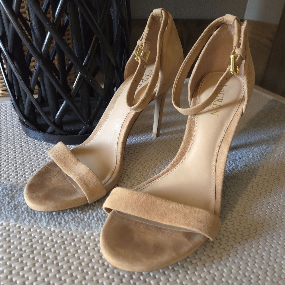 Ralph Lauren Stiletto Heel Ankle Strap Tarah Allie Gwen 9 Suede Classy Wedding - Picture 3 of 16